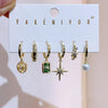 6pcs Pendant Earring Set Star Flower Butterfly and Simple Hoop Earrings Jewelry Gold Plated Accessory - Image 3