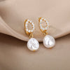Baroque Pearl Earrings For Women Stainless Steel Zircon Water Droplet Steel Ring Drop Earring Wedding Party Jewelry - Image 9