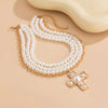 Elegant Multilayer Smooth Imitation Pearl Long Necklace for Women Jesus Cross Pendant Necklace Banquet Neck Jewelry - Image 6