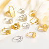 5pcs Minimalist Long Style Oval Stainless Steel Geometric Ring Leaves Square Chunky Hollow No Fade Rings For Women Men Jewelry - Image 1