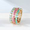 Single Row Stone Blue Green Pink Ice Flower Zircon Stacking Engagement Rings For Women Gold Color Round Wedding Bands - Image 1