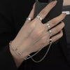 Punk Geometric Black Color Chain Wrist Bracelet Ring For Women Men Open Ring Silver Link Chain Girls Cool Design Jewelry - Image 7