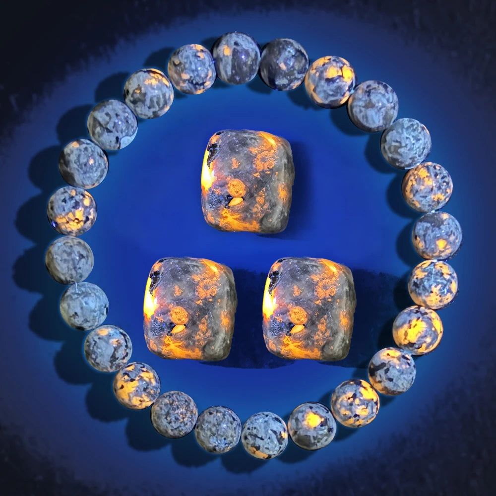 2/4pcs Flame Stone Bracelet with Raw Stone Accessories, UV Luminescent Rock, Handmade Elastic Bracelet - Image 1