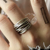 Adjustable Open Wave Band Ring with Layered Silver Tone Lines - Image 1
