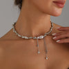 Layered Imitation Pearl Necklace with Metal Tassel Details - Image 9