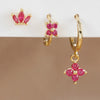 3PCS/Set Stainless Steel Rose Red Zircon Flower Dangle Earring for Women Gold Plated Huggie Pendant Piercing Jewelry - Image 7