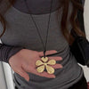 Metal Flower Pendant Necklace For Women Vintage Black Leather Rope Long Sweater Chain Jewelry Accessories Gift - Image 1