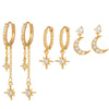 6PCS Cubic Zirconia Chain Star Moon Hoop Earring Set for Women Stainless Steel Pendant Cartilage Piercing Jewelry - Image 9