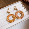 Vintage Brown Round Rattan Weave Earrings For Women Exaggerated Large Circle Geometric Earrings Jewelry Accessories - Image 8