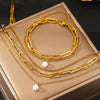 Aomogo Stainless Steel Jewelry Set Delicate Pearl Pendant Jewelry Set Multi-Layer Chain Jewelry Set For Women Jewelry - Image 5