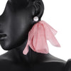 Bohemia Elegant Pink Chiffon Flower Earring for Women Lightweight Pearl Petal Dangle Earrings Romantic Wedding Party Jewelry - Image 3