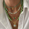 The Small Fresh Green Stone Beaded Necklace Copper Alloy Bigeville Eye Pendant Decoration Women Gilrs Birthday Gift - Image 1