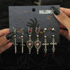 Ingemark 6Pairs/Set Halloween Red Crystal Skull Spider Metal Drop Earrings for Women Goth Cross Rose Piercing Earrings Jewelry - Image 9