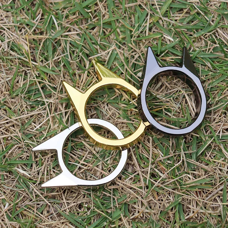 Women Men Cute Cat Ear Rings Self Defense Rings Metal Knuckle Window Breaker Escorts Attack Rings Unisex Jewelry Accessories - Image 1