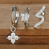 3PCS Silver Color Stainless Steel Crown Hoop Earring Set for Women Four Flower Zircon Cartilage Piercing Earring Jewelry - Image 8