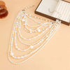 Imitation Pearl Multi-Layer Choker Necklace with Long Tassel Pendant - Image 4