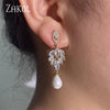 Elegant Cubic Zirconia Leaf Dangle Earrings for Women Imitation Pearls Bridal Earring Wedding Jewelry - Image 3