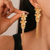 Vintage Metal Three Flower Dangle Earrings for Women Bling Long Tassel Rhinestone Chain Earrings Exaggerated Elegent Jewelry - Image 1