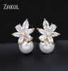 Korea Imitation Pearl Flower Stud Earrings Shinny Marquise Zircon Wedding Earring for Women Party Jewelry - Image 7