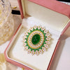Green Oval Sunburst Brooch with Clear Accents - Image 4