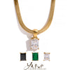 Geometric Square Cubic Zirconia Drop Snake Chain Collar Necklace Golden Jewelry Pvd Bulk Price - Image 1