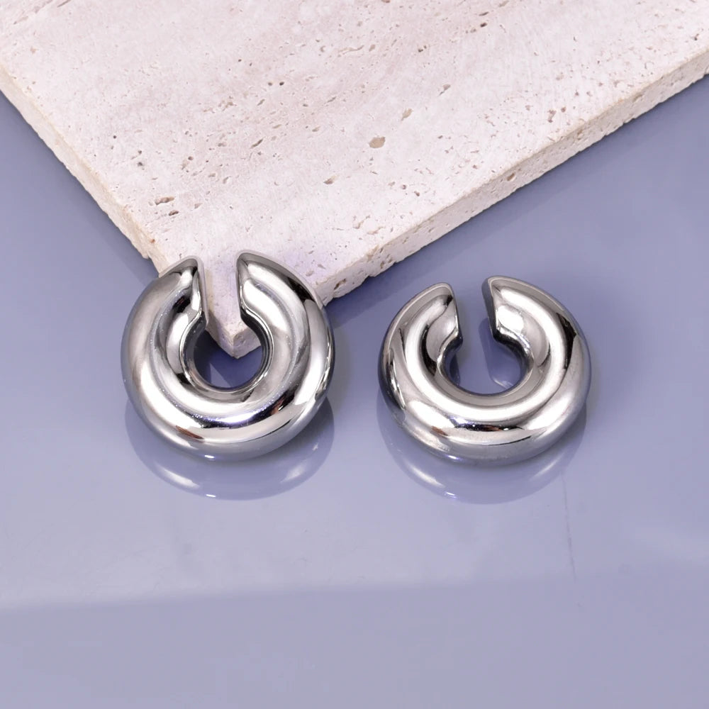 02 net red with stainless steel thick round tube hollow ear ring ear clip accessories - Image 1