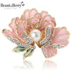 Pearl Accent Peony Flower Brooch with Rhinestone Details - Image 1