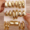 18 Pcs/Set Water Drop Earring For Women Vintage Exaggerated Geometric Twist Hoop Earrings Personalized Jewelry Gifts - Image 1