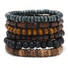 6PCS Wodeen Braided Wrap Leather Bracelet for Men Vintage Life Wood Beads Male Armband - Image 1