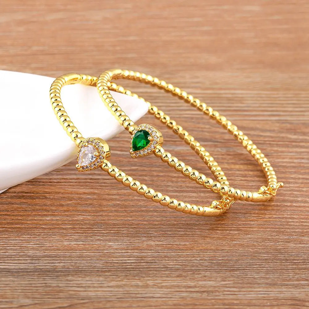Romantic Heart Bangle Cuff For Women Gold Plated Crystal Zircon Bracelets Jewelry Wedding Party Gift - Image 1
