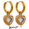 Sweet Heart Drop Stainless Steel Cubic Zirconia Hoop Earrings for Women Gold Color Plated Jewelry - Image 1
