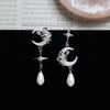 Asymmetric Shiny Star Moon Drop Earrings for Women Silver Color Metal Crystal Pearl Earrings Aesthetic Jewelry - Image 8