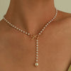 Imitation Pearl Tassel Y Necklace with Bow in Black or White - Image 7