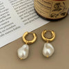 European Retro Asymmetrical Pearl Earrings for Women Titanium Steel Earrings Long Earrings Sassy Earrings - Image 1