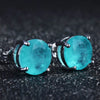 Silver 10mm Round Paraiba Tourmaline Gemstone Stud Earrings for Women Party Anniversary Jewelry Gift - Image 6