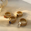 Chunky Striped Ring with Square Crystal in Gold-Tone - Image 18