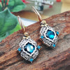 Vintage Square Blue Stone Boho Earrings for Women Ancient Ethnic Tone Engraving Flower Pattern Crystal Dangle Earrings Jewelry - Image 4