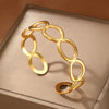 Circular Hollow-Out Cuff Bracelet, Gold Color Stainless Steel Wide Bangle for Women, Jewelry Unique Gift - Image 2
