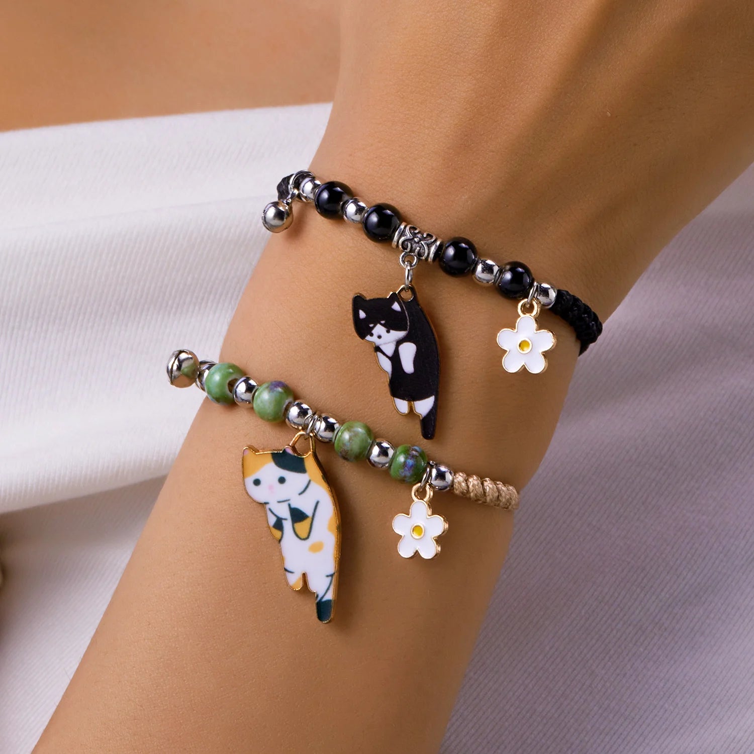 Cartoon Enamel Animal Cat Flower Bracelet for Women Men Charm Pet Pendant Strap Rope Bracelets Handmade Friendship Jewelry - Image 1