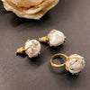 Brass Inlaid Baroque Pearl Flower Bud Stud Ring Set - Image 1