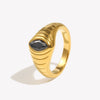 Black Cubic Zirconia Eye Shape Textured Signet Rings For Woman Gold Plated Stainless Steel Finger Rings for Woman - Image 2