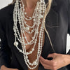 Imitation Pearl Multi-Layer Choker Necklace with Long Tassel Pendant - Image 9