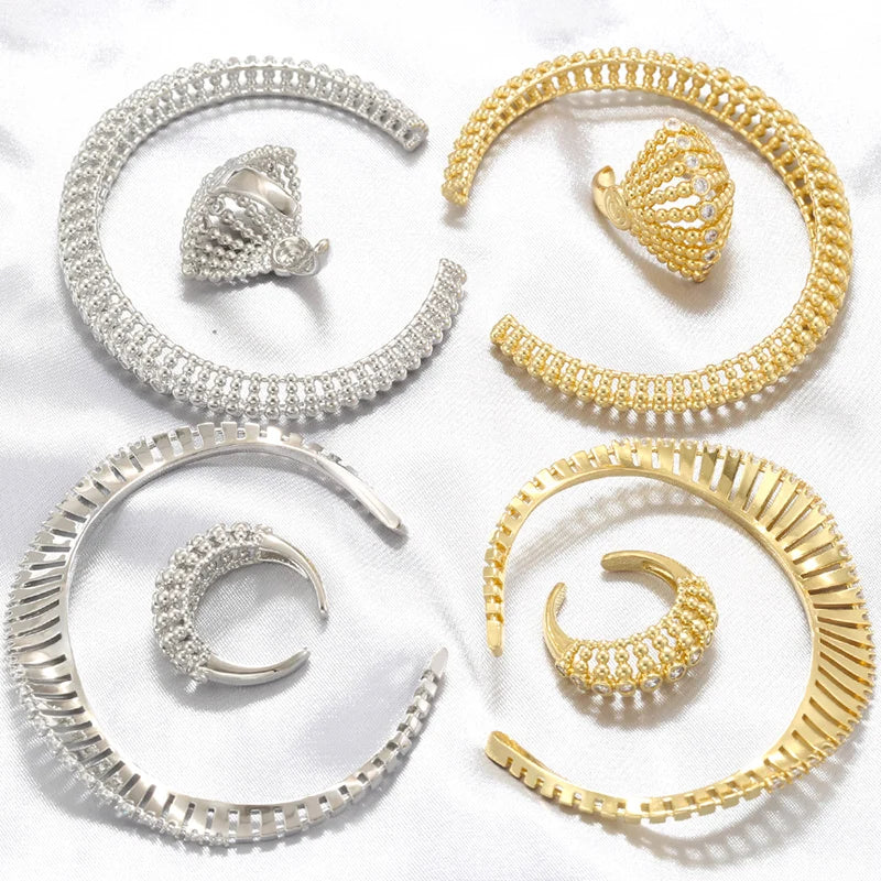 Openwork Zirconia Gold-Plated Brass Bangle/Ring: Uniquely Designed Women's Evening and Wedding Jewelry - Image 1