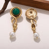 Vintage Metal Snake Pearl Drop Earrings for Women Malachite Tiger Eye Stone Jewelry Party Elegent Ear Charm - Image 6