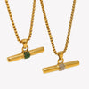 Green Crystal Color Rhinestone T Bar Pendant Square Pearl Chain Stainless Steel Gold Plated Necklace Christmas Jewelry - Image 3