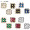 Golden Plated Inlaid CZ Stone Flower Shape Stud Earrings Sparkling Multi-colour 4-Leaf Flower Earrings Romantic Jewelry - Image 2
