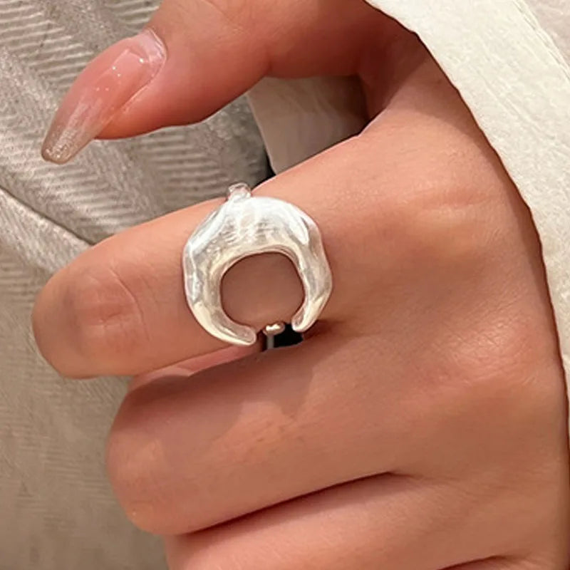 Silver Matte Finish Moon Open Rings For Women Ladies Jewelry Accessories Jewellery Argent - Image 1