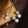 Elegant Round Cubic Zirconia Imitation Pearl Necklace Earrings For Women Bridal Wedding Party Jewelry Gift - Image 4