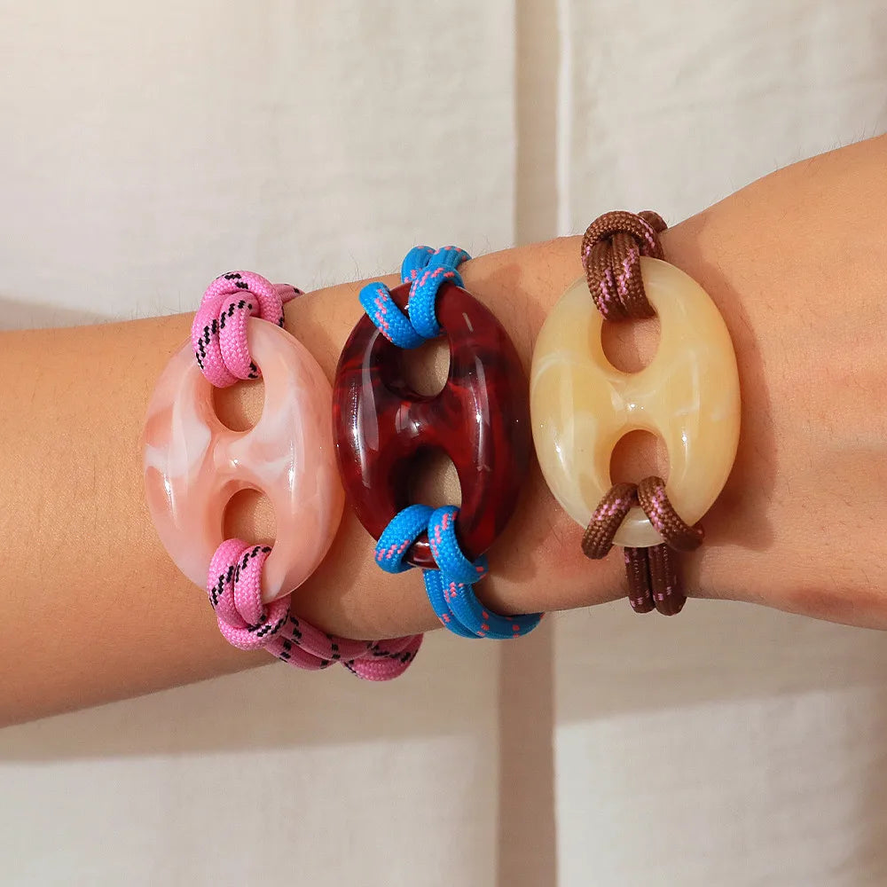 Colorful Pig Nose Acrylic Charm Bracelet for Women Handmade Braided Cord Adjustable Bracelets Retro Jewelry Couple Gift - Image 1