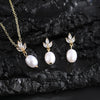 Classic Leaf Marquis Zircon Oval Pearl Drop Earring&Necklaces for Women Elegant Charm Bridal Wedding Jewelry Sets - Image 1